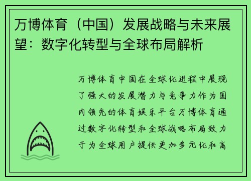 万博体育（中国）发展战略与未来展望：数字化转型与全球布局解析
